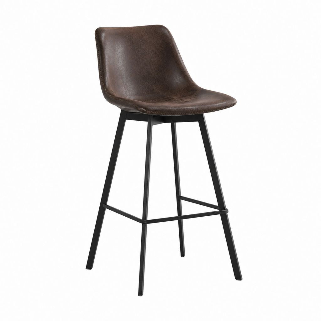 Tabouret de bar marron en similicuir PU avec piètement en acier noir 45 x 52 x 100 cm