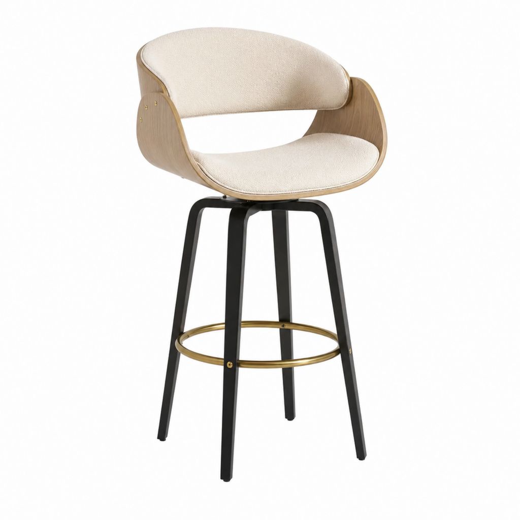 Tabouret de bar avec dossier beige en polyester et contreplaqué chêne 54 x 54 x 100 cm