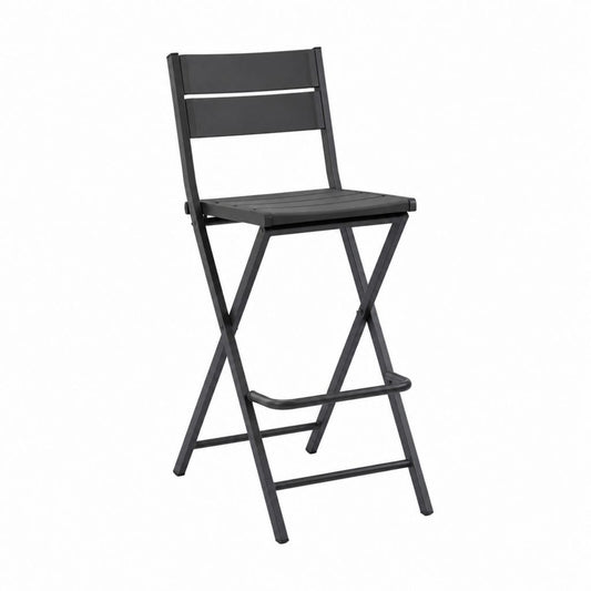 Tabouret de bar pliant noir en acier avec dossier 112 cm