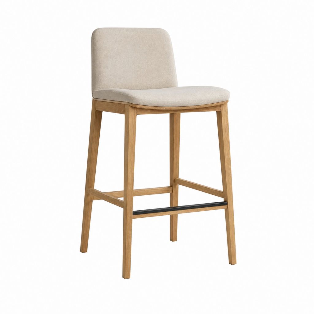 Tabouret de bar avec dossier beige en polyester et chêne massif 48 x 54 x 100 cm