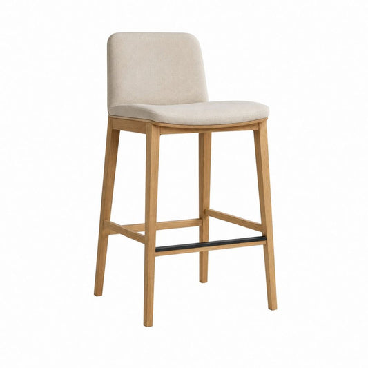 Tabouret de bar avec dossier beige en polyester et chêne massif 48 x 54 x 100 cm