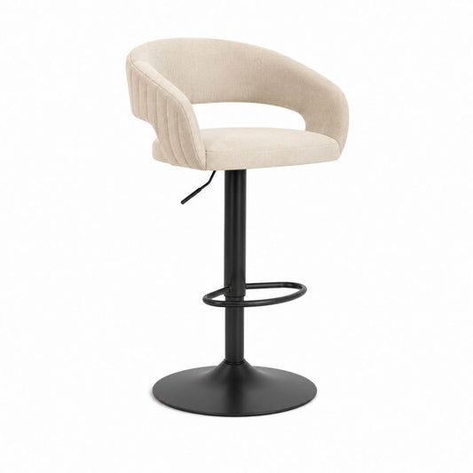 Tabouret de bar réglable pivotant beige en polyester avec base ronde en acier 55 x 54 x 92-113 cm