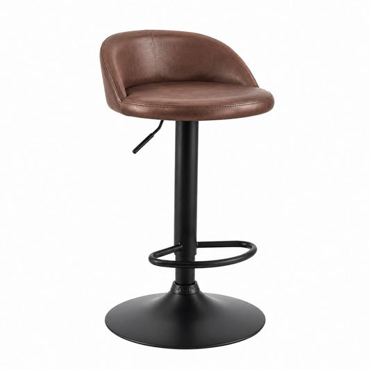 Tabouret de bar réglable marron en revêtement PU avec pied en acier noir 50 x 54 x 88-109 cm
