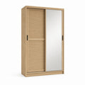 Armoire à portes coulissantes 120 x 60 x 200 cm chêne clair et miroir en panneaux de particules mélaminés