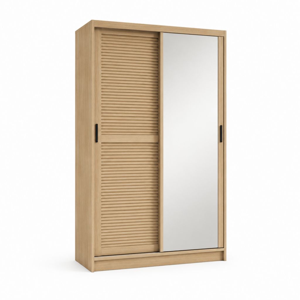 Armoire à portes coulissantes 120 x 60 x 200 cm chêne clair et miroir en panneaux de particules mélaminés