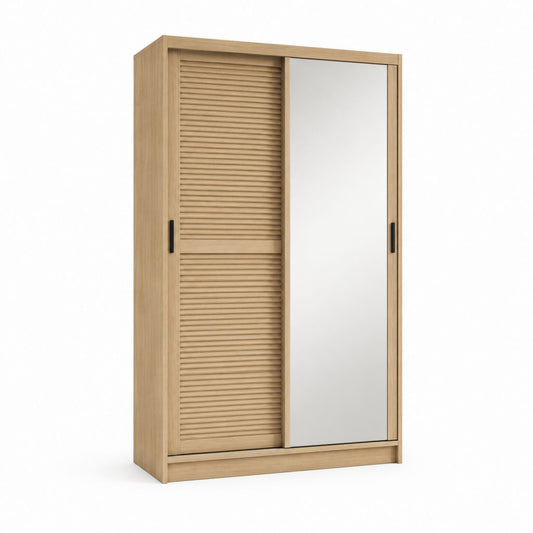Armoire à portes coulissantes 120 x 60 x 200 cm chêne clair et miroir en panneaux de particules mélaminés