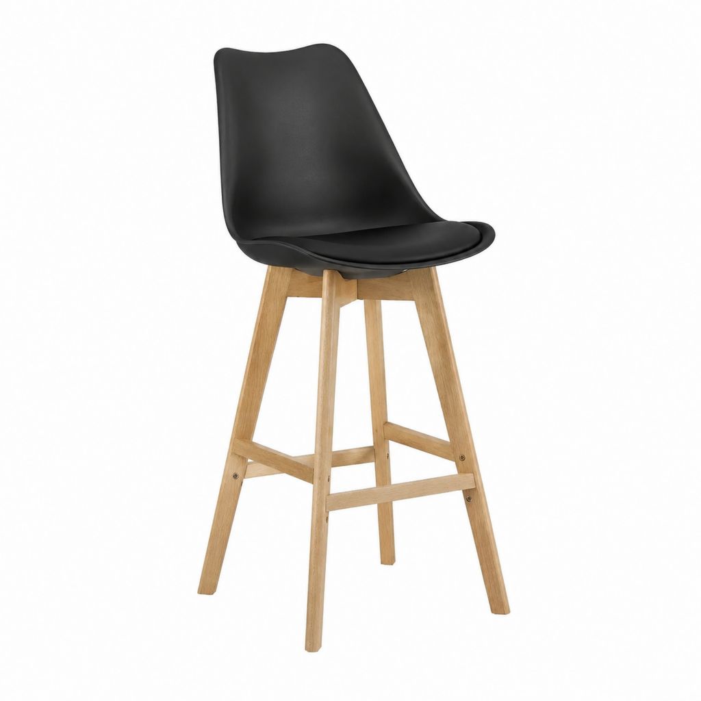 Tabouret de bar avec dossier noir en polypropylène et hêtre massif 48 x 52 x 105 cm