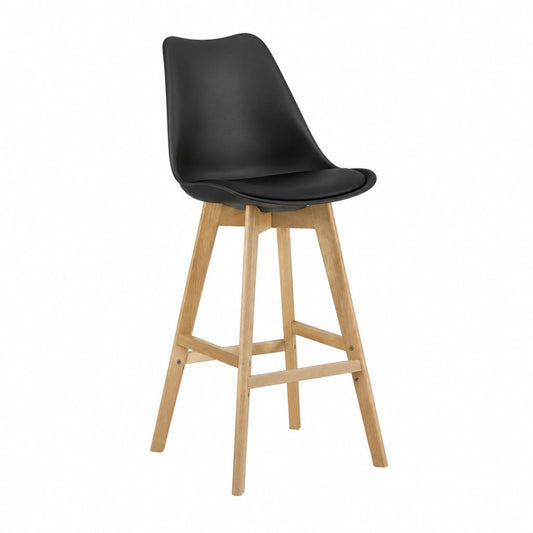Tabouret de bar avec dossier noir en polypropylène et hêtre massif 48 x 52 x 105 cm