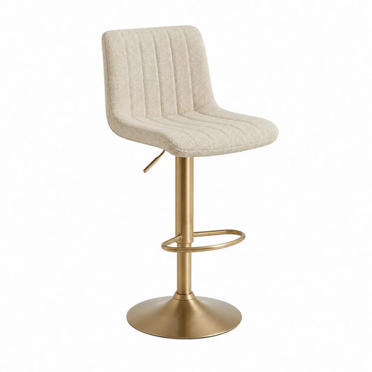 Tabouret de bar réglable beige en polyester à piètement rond en acier 50 x 52 x 90-111 cm