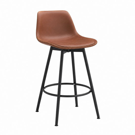 Tabouret de bar marron en polyuréthane et acier noir avec dossier 48 x 54 x 100 cm
