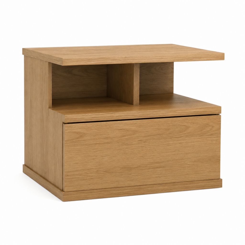 Table de chevet à tiroir chêne clair en panneaux de particules 60 x 40 x 55 cm