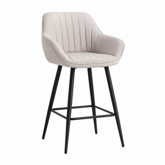Tabouret de bar avec accoudoirs beige en polyester et acier noir 54 x 57 x 96 cm hauteur d’assise 68 cm