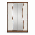Armoire 4 portes battantes avec miroirs brun noyer et blanc en panneaux de particules mélaminés 180 x 60 x 200 cm