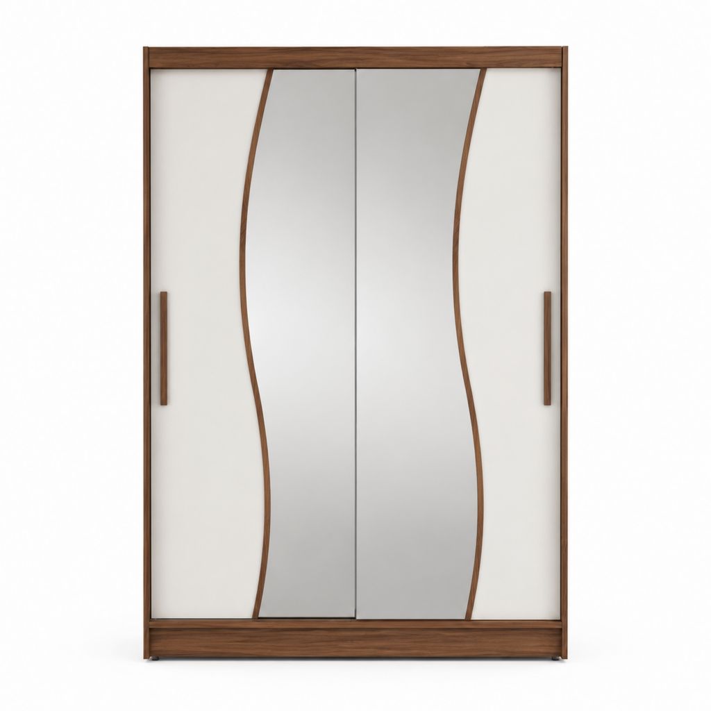 Armoire 4 portes battantes avec miroirs brun noyer et blanc en panneaux de particules mélaminés 180 x 60 x 200 cm