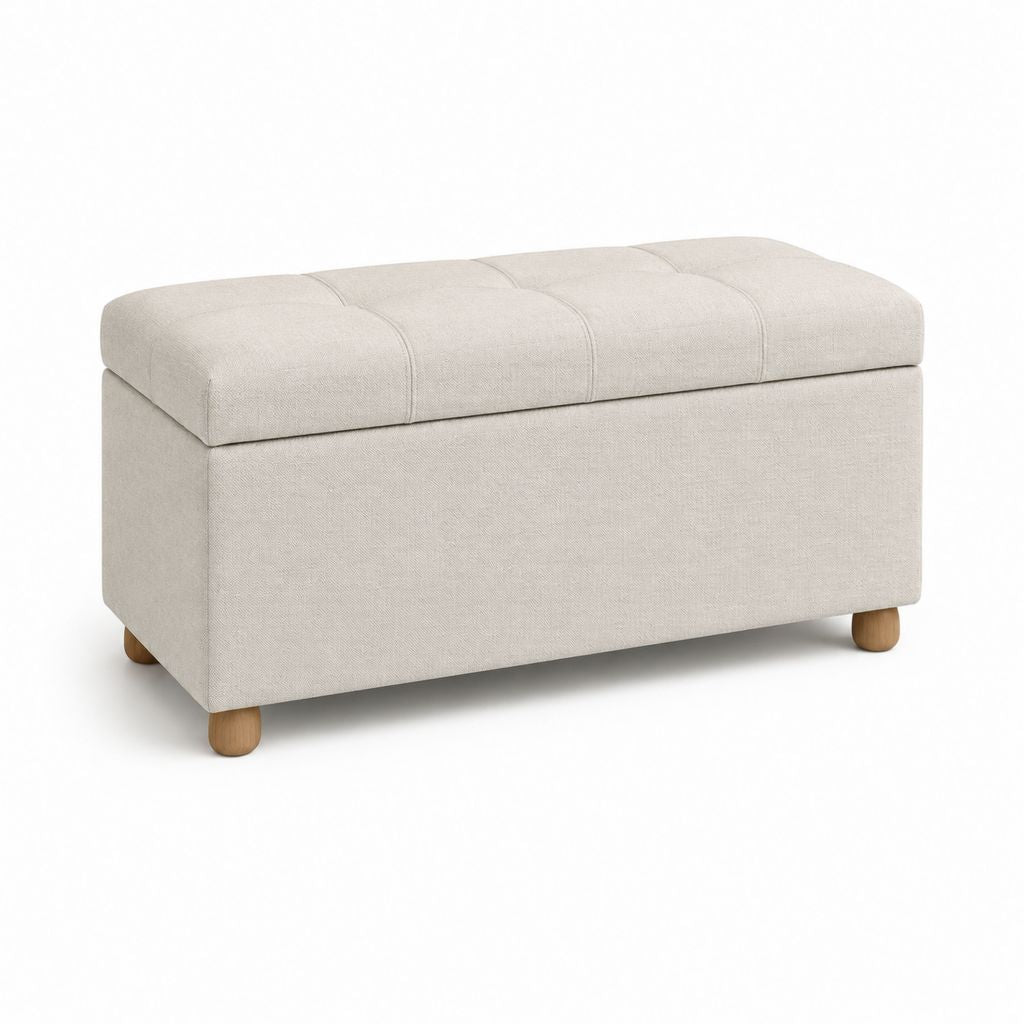 Banc de rangement bout de lit beige en polyester rectangulaire 100 x 40 x 45 cm