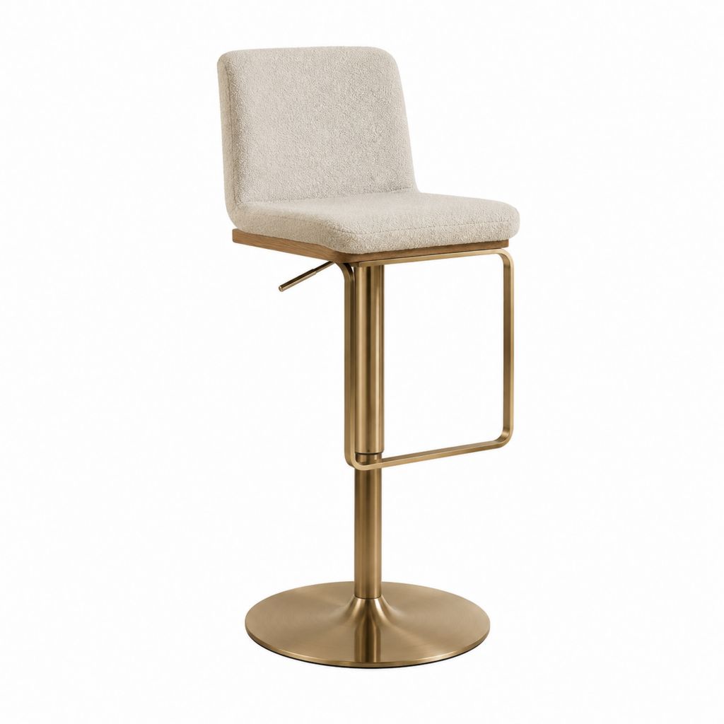 Tabouret de bar réglable beige en polyester bouclette avec piètement doré 50 x 52 x 88-108 cm