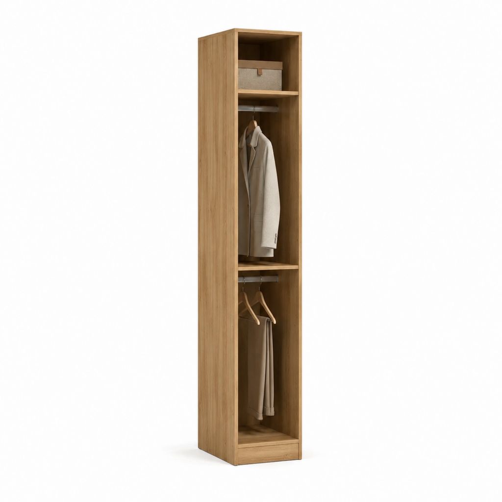 Armoire ouverte rectangulaire en panneaux de particules décor chêne avec 2 tringles 200 x 40 x 45 cm