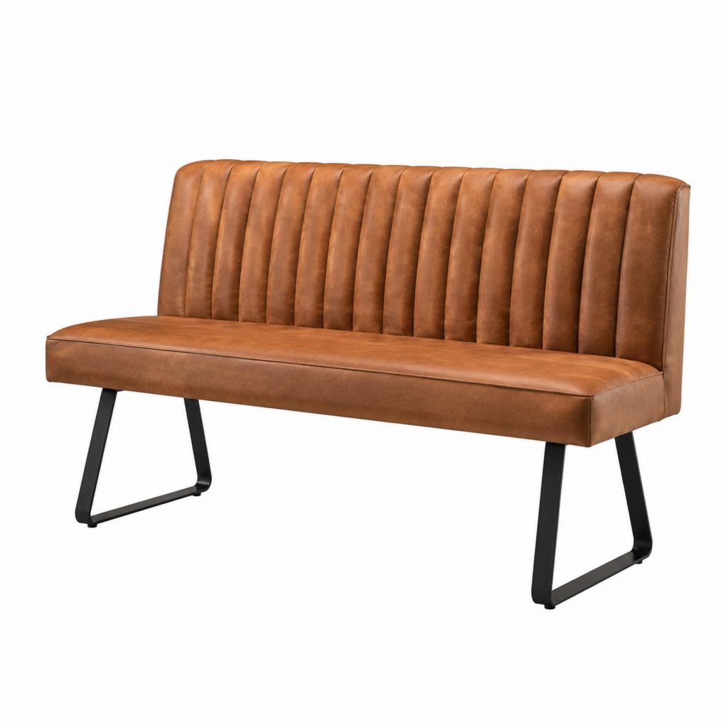 Banc de chambre avec dossier marron en similicuir PU et acier 140 x 62 x 85 cm