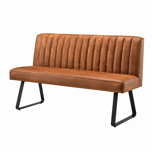 Banc de chambre avec dossier marron en similicuir PU et acier 140 x 62 x 85 cm