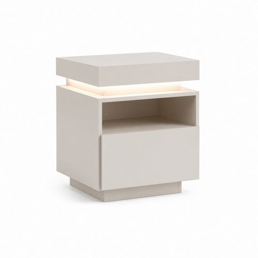 Table de chevet blanche en MDF rectangulaire avec éclairage LED 50 x 40 x 55 cm