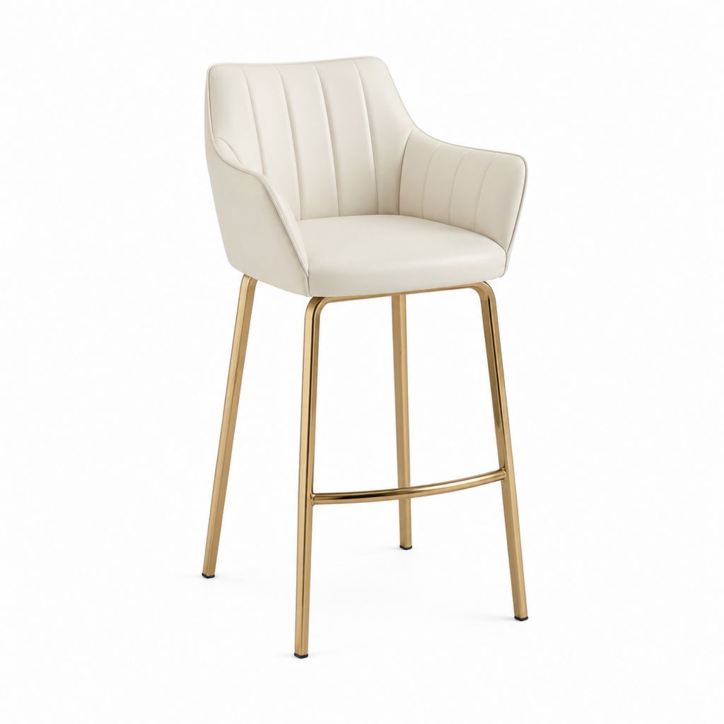 Tabouret de bar avec accoudoirs beige en similicuir PU et acier doré 54 x 56 x 98 cm