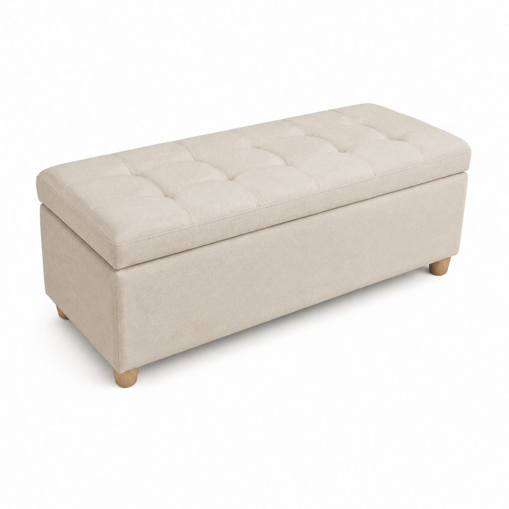 Banc coffre de lit beige en polyester rectangulaire capitonné 110 x 40 x 45 cm