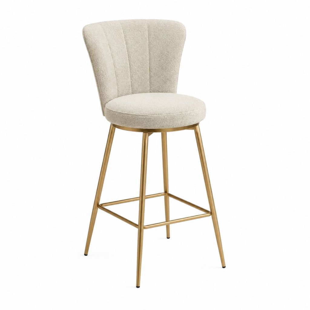 Tabouret de bar avec dossier beige en polyester et acier doré 50 x 55 x 100 cm