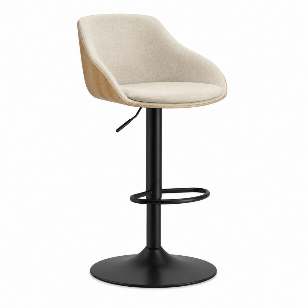 Tabouret de bar réglable pivotant beige en polyester et contreplaqué 55 x 61 x 89-111 cm