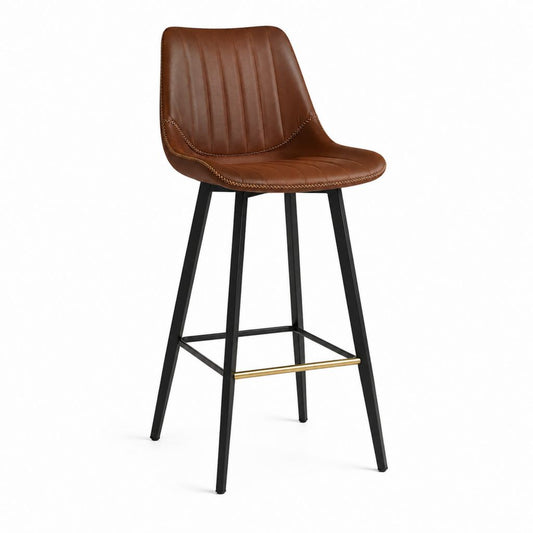 Tabouret de bar marron en cuir synthétique PU avec pieds en acier noir hauteur d’assise 75 cm 49 x 54 x 102 cm