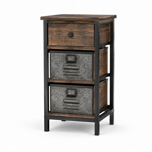 Table d’appoint avec rangement marron rustique et noir en panneaux MDF et acier 40 x 30 x 60 cm