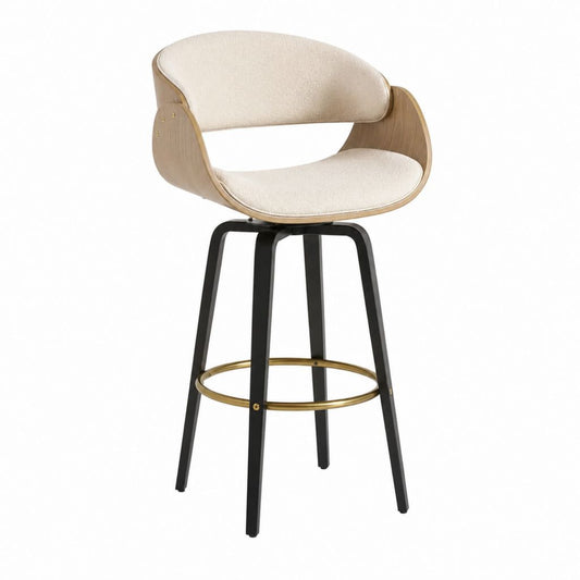 Tabouret de bar avec dossier beige en polyester et contreplaqué chêne 54 x 54 x 100 cm